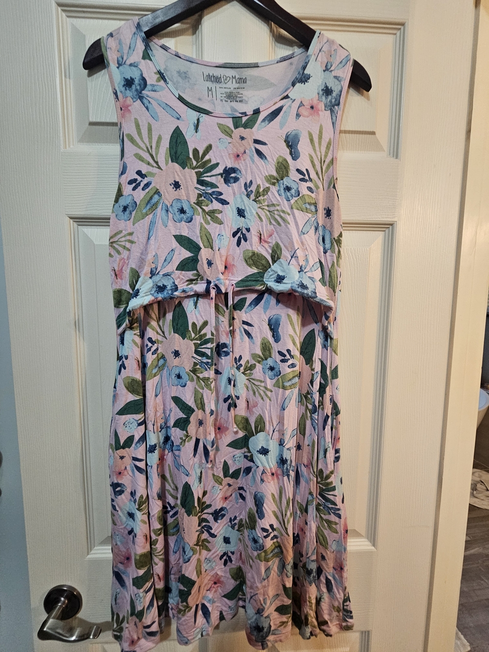Latched Mama Pink Floral Nursing Dress with Blue & Green Accents